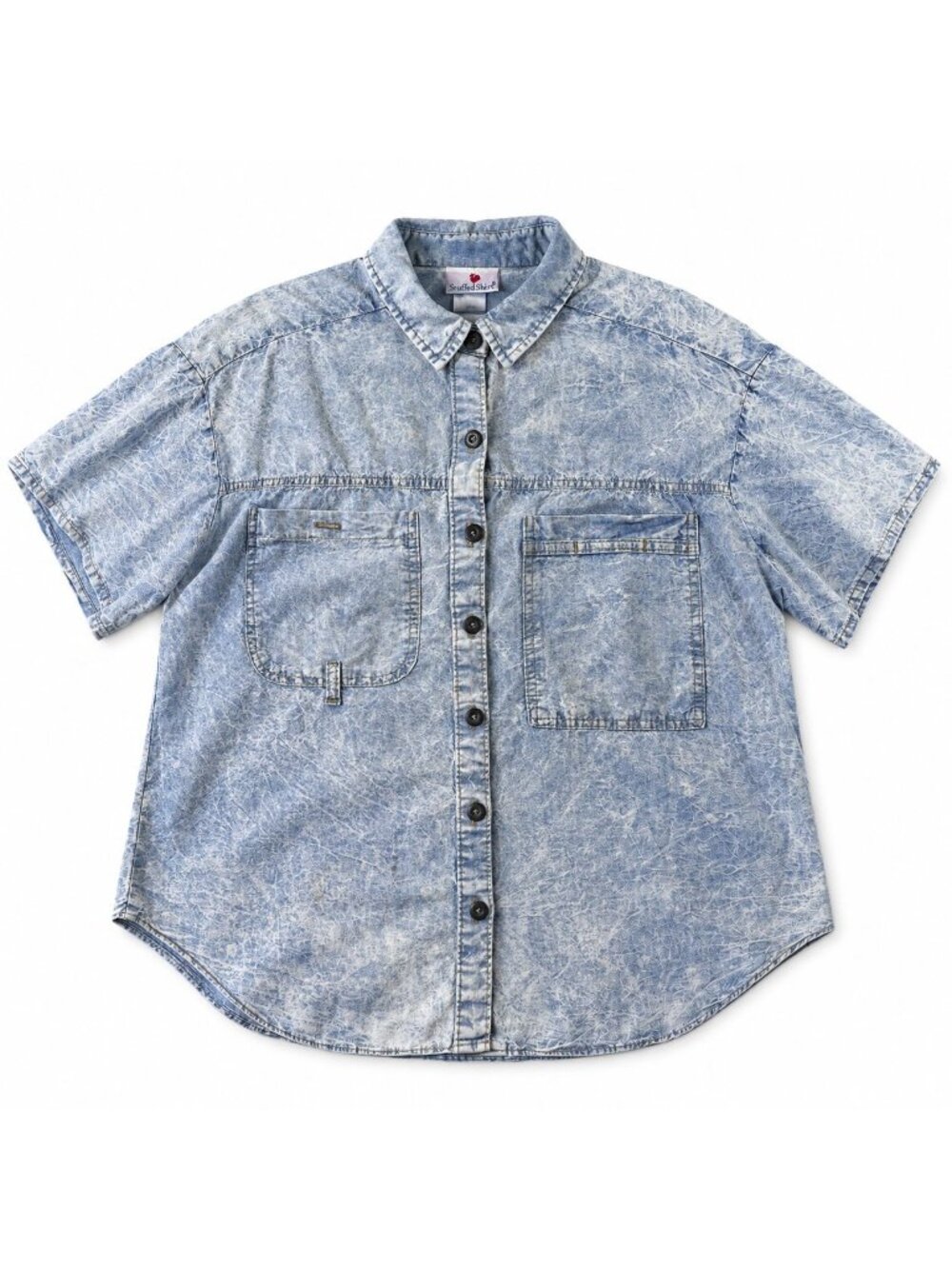 HK54 - Vintage Stuffed Shirt Women’s L Acid Wash Denim Button Up Shirt Made USA